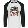 Steampunk Bulldog Mens L/S Baseball T-Shirt White/Black