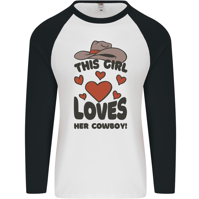 This Girl Loves Her Cowboy Mens L/S Baseball T-Shirt White/Black