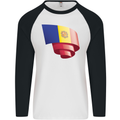 Curled Andorra Flag Andorran Day Football Mens L/S Baseball T-Shirt White/Black