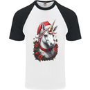 Christmas Unicorn Wreath Xmas Mens S/S Baseball T-Shirt White/Black