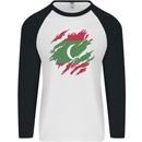 Torn Maldives Flag Maldivian Day Football Mens L/S Baseball T-Shirt White/Black