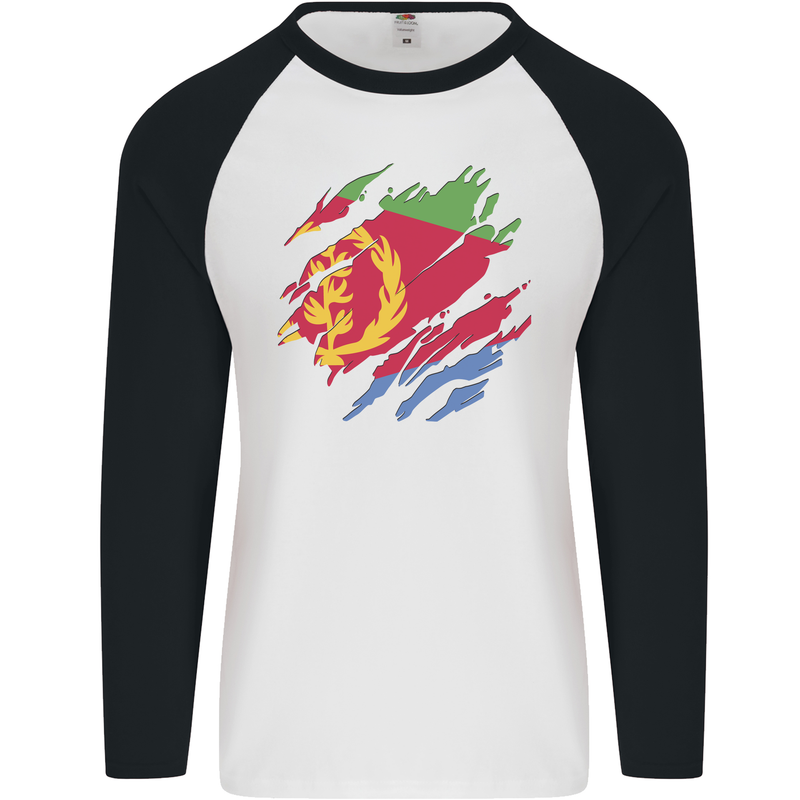 Torn Eritrean Flag Eritrea Flag Day Football Mens L/S Baseball T-Shirt White/Black