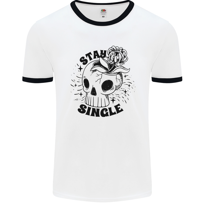 Stay Single Anti Valentines Singles Day Skull Mens Ringer T-Shirt White/Black