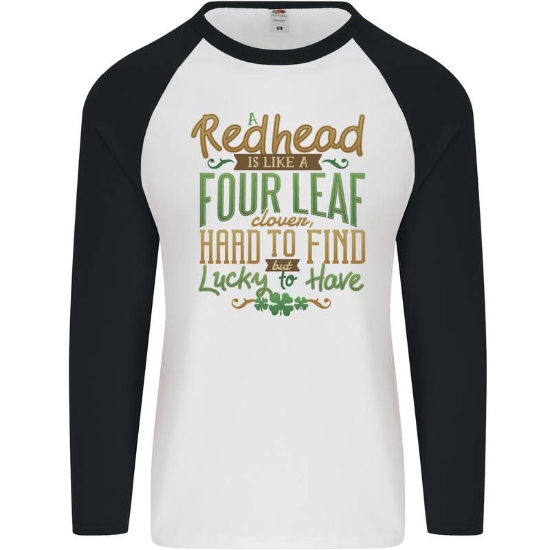 St Patricks Day Redhead Ginger Funny Irish Mens L/S Baseball T-Shirt White/Black
