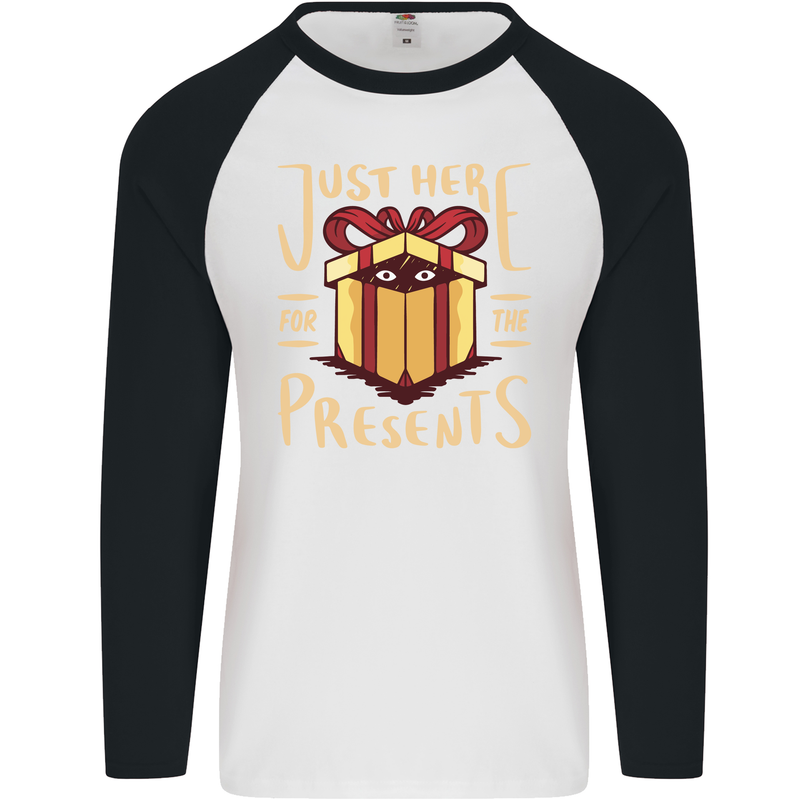 Christmas Just Here For the Presents Funny Mens L/S Baseball T-Shirt White/Black