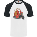 Motorbike & Sidecar Christmas Santa Xmas Biker Mens S/S Baseball T-Shirt White/Black