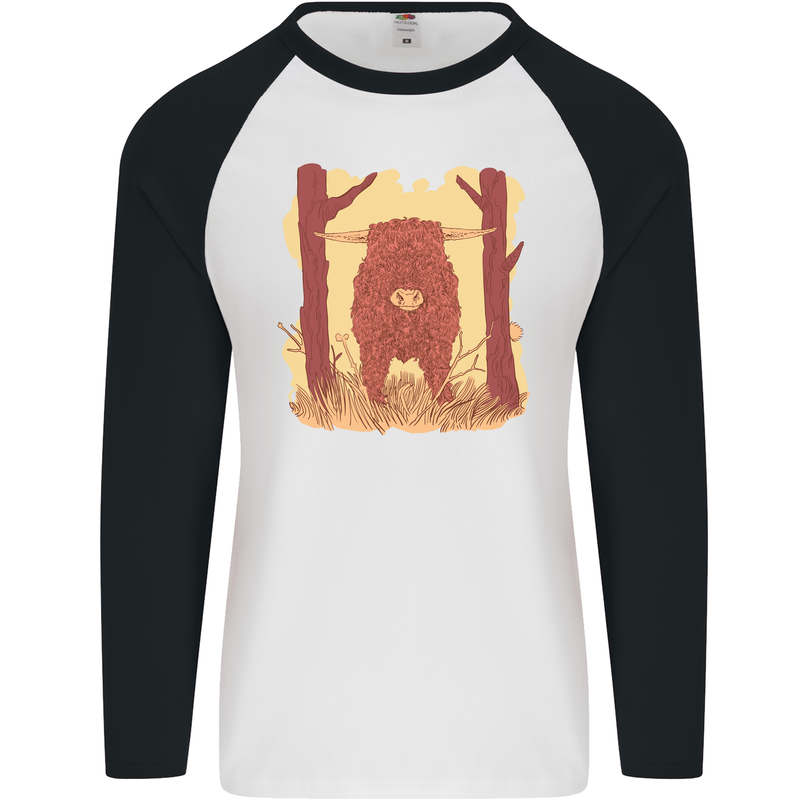 A Highland Cow Mens L/S Baseball T-Shirt White/Black