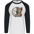 Butterfly Clock Mens L/S Baseball T-Shirt White/Black