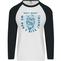 Funny Halloween Zombie We Dont Bite Much Mens L/S Baseball T-Shirt White/Black