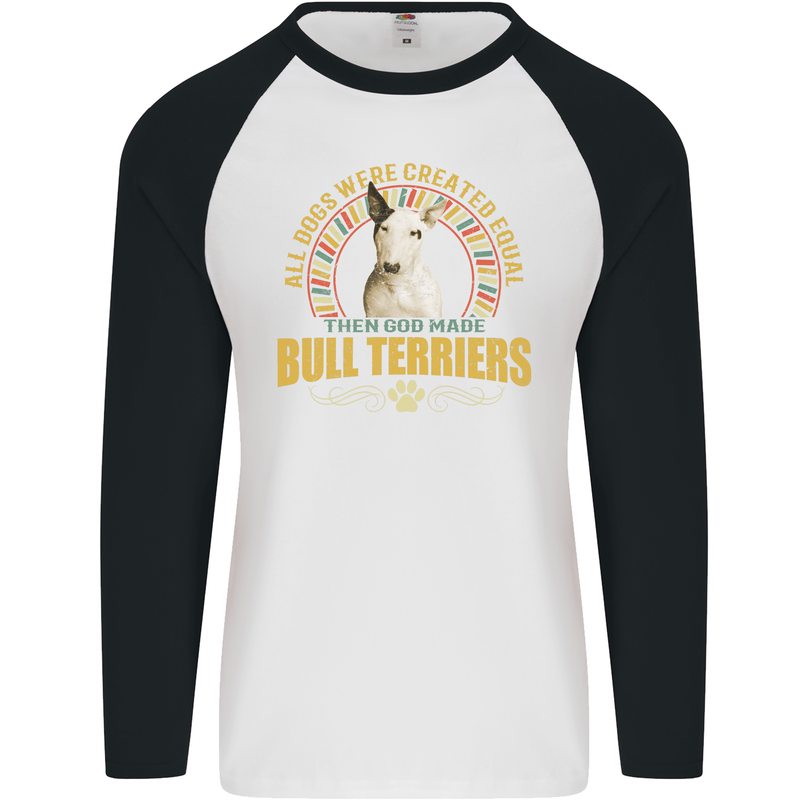 A Bull Terrier Dog Mens L/S Baseball T-Shirt White/Black