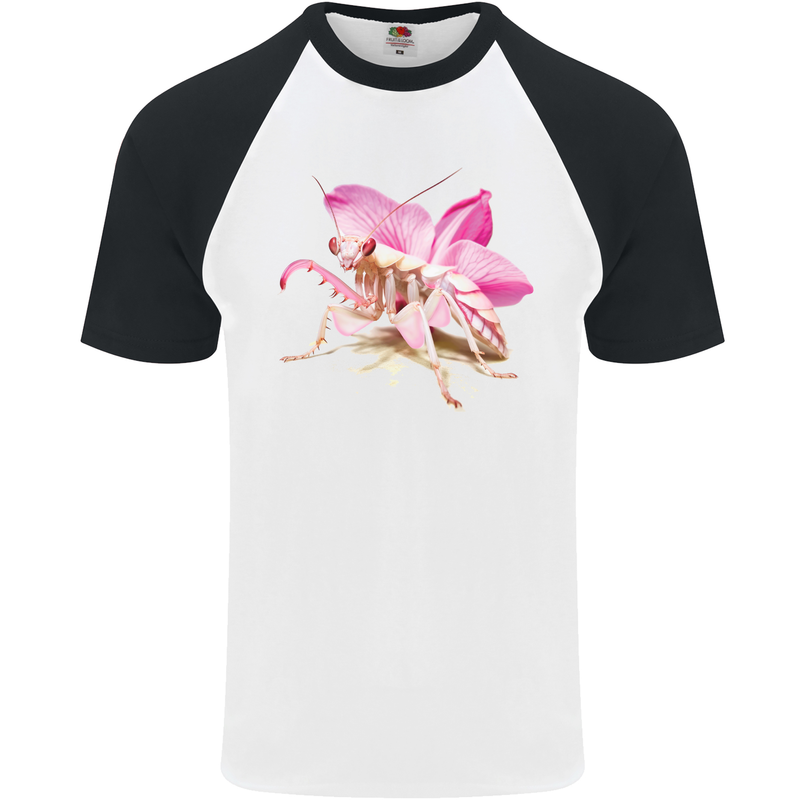 An Orchid Mantis Mens S/S Baseball T-Shirt White/Black