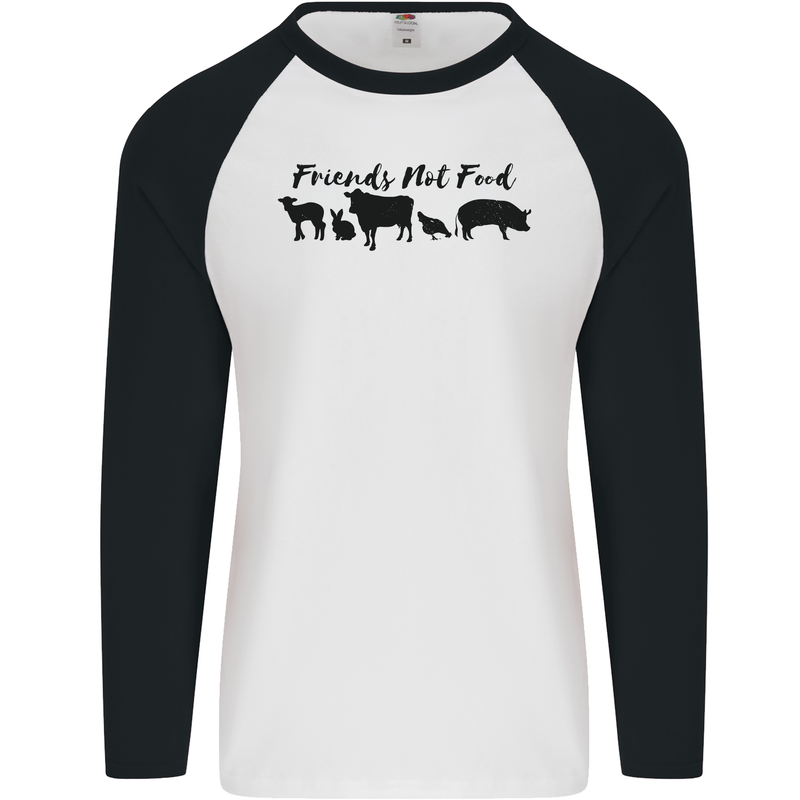 Vegetarian Animals Friends Not Food Vegan Mens L/S Baseball T-Shirt White/Black