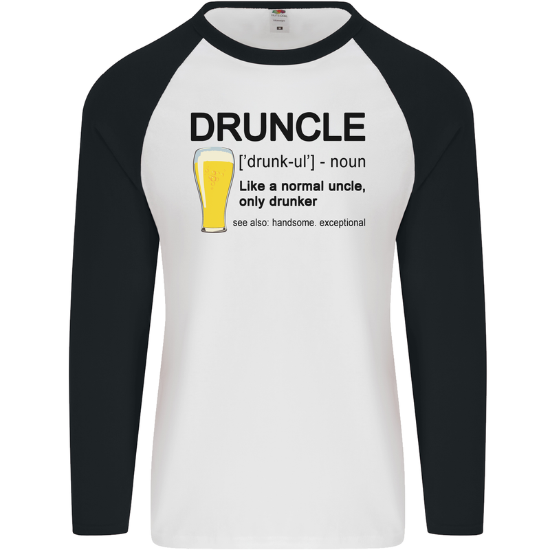 Druncle Uncle Funny Beer Alcohol Day Mens L/S Baseball T-Shirt White/Black