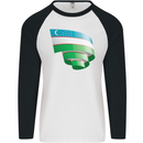 Curled Uzbekistan Flag Ukbek Day Football Mens L/S Baseball T-Shirt White/Black