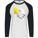Curled Vatican Flag Mens L/S Baseball T-Shirt White/Black