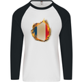 The French Tricolour Flag Fire France Mens L/S Baseball T-Shirt White/Black