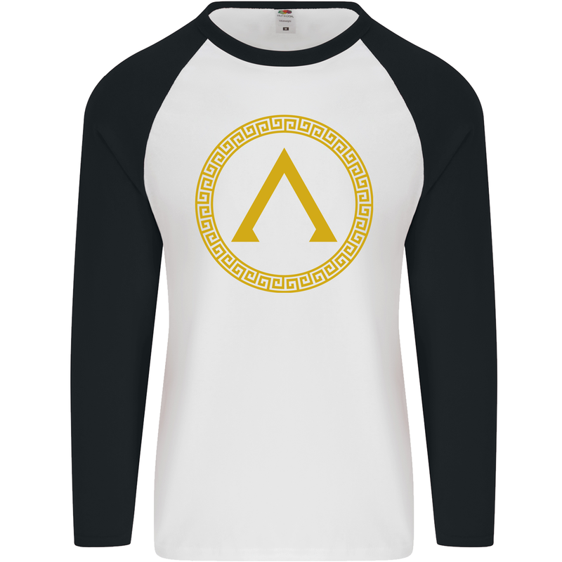 Lambda Gym Spartan Bodybuilding Fitness Mens L/S Baseball T-Shirt White/Black