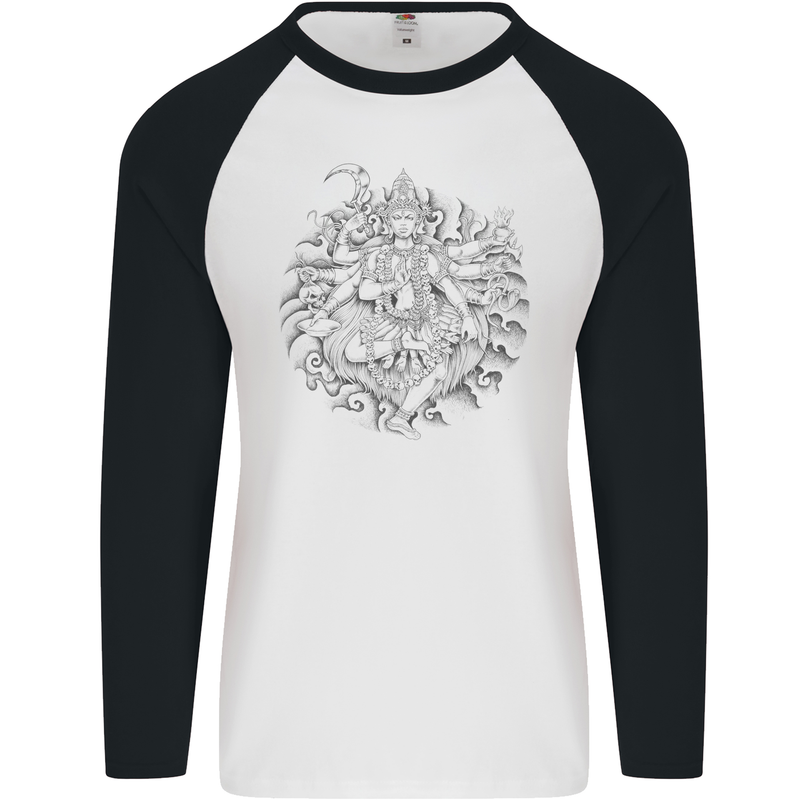 Goddess Shiva Hindu God Hinduism Religion Mens L/S Baseball T-Shirt White/Black