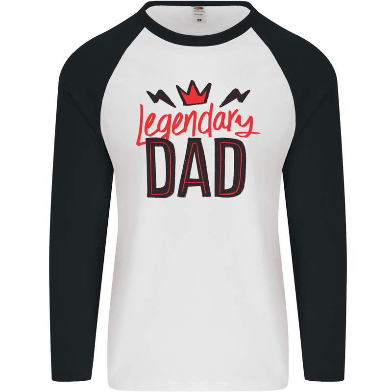 Legendary Dad Fathers Day Mens L/S Baseball T-Shirt White/Black