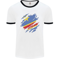 Torn DR Congo Flag Congolese Day Football Mens Ringer T-Shirt White/Black