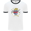 Torn Flag Saint Barthelemy Mens Ringer T-Shirt White/Black