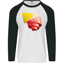 Curled Bhutan Flag Bhutanese Day Football Mens L/S Baseball T-Shirt White/Black