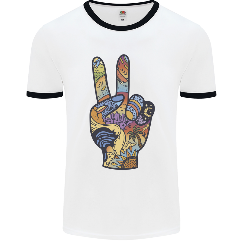 Vacation Peace Gesture Holiday Travel Mens Ringer T-Shirt White/Black