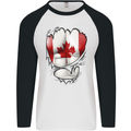 Gym Canadian Maple Leaf Flag Muscles Canada Mens L/S Baseball T-Shirt White/Black