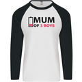 Mum of Three Boys Funny Mother's Day Mens L/S Baseball T-Shirt White/Black