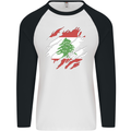 Torn Lebanon Flag Lebanese Day Football Mens L/S Baseball T-Shirt White/Black