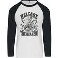 Release the Kraken Cthulhu Sea Creature Mens L/S Baseball T-Shirt White/Black