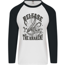 Release the Kraken Cthulhu Sea Creature Mens L/S Baseball T-Shirt White/Black
