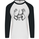 An Elephant Drinking Coffee Mens L/S Baseball T-Shirt White/Black