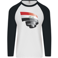 Curled Iraq Flag Iraqi Day Football Mens L/S Baseball T-Shirt White/Black