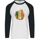 The Irish Tricolour Flag Fire Ireland Mens L/S Baseball T-Shirt White/Black