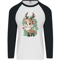 Christmas Cute Reindeer Xmas Mens L/S Baseball T-Shirt White/Black