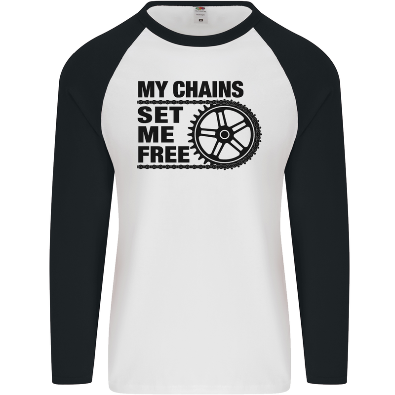 My Chains Set Me Free Cycling Cyclist Bike Mens L/S Baseball T-Shirt White/Black