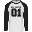 His Queen Funny Valentines Day Mens L/S Baseball T-Shirt White/Black