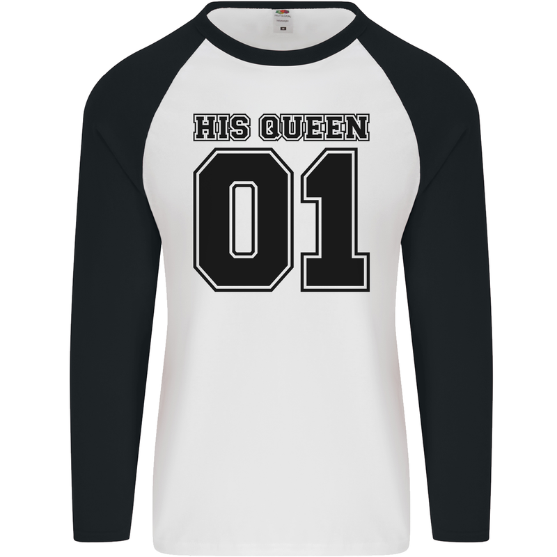 His Queen Funny Valentines Day Mens L/S Baseball T-Shirt White/Black