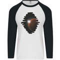 Space Planet Sun Flare Universe Mens L/S Baseball T-Shirt White/Black