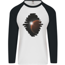 Space Planet Sun Flare Universe Mens L/S Baseball T-Shirt White/Black