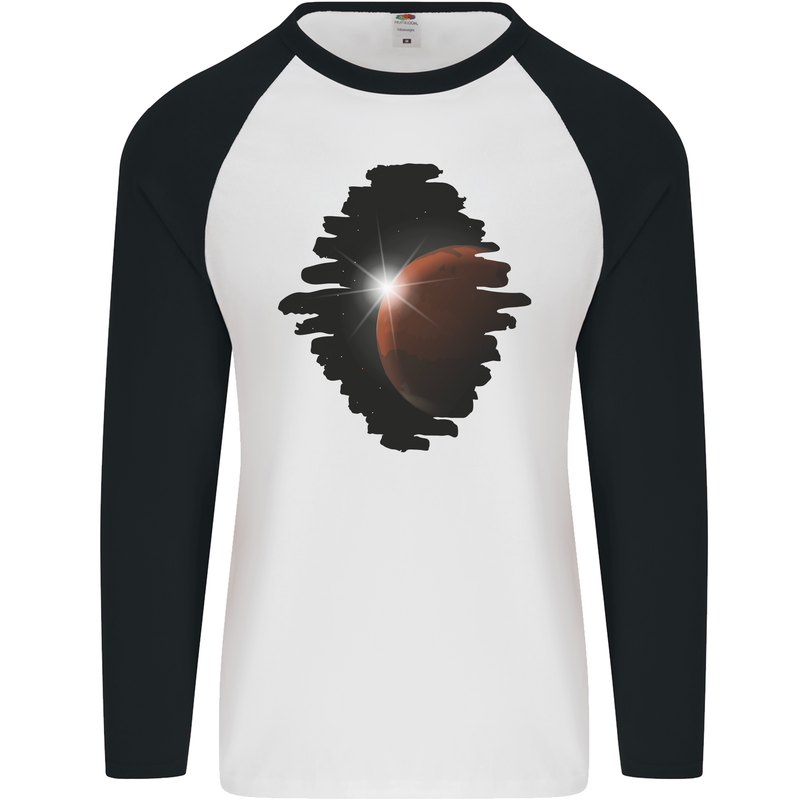 Space Planet Sun Flare Universe Mens L/S Baseball T-Shirt White/Black