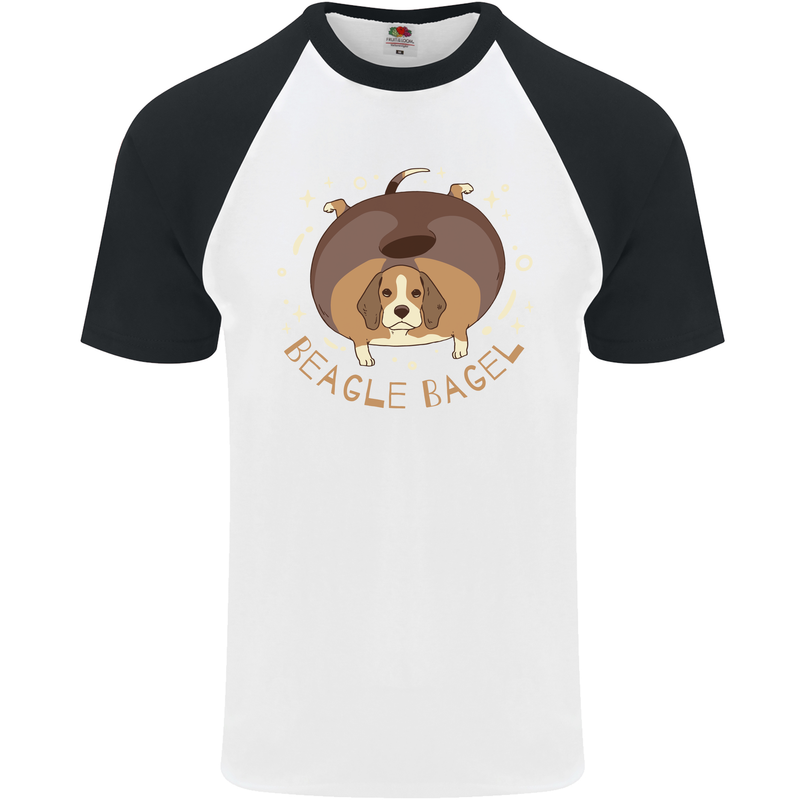 Beagle Bagel Funny Dog Mens S/S Baseball T-Shirt White/Black