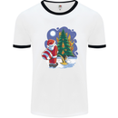 Santa Peeing on a Christmas Tree Xmas Funny Mens Ringer T-Shirt White/Black