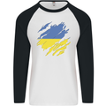 Torn Ukraine Flag Ukrainian Day Football Mens L/S Baseball T-Shirt White/Black