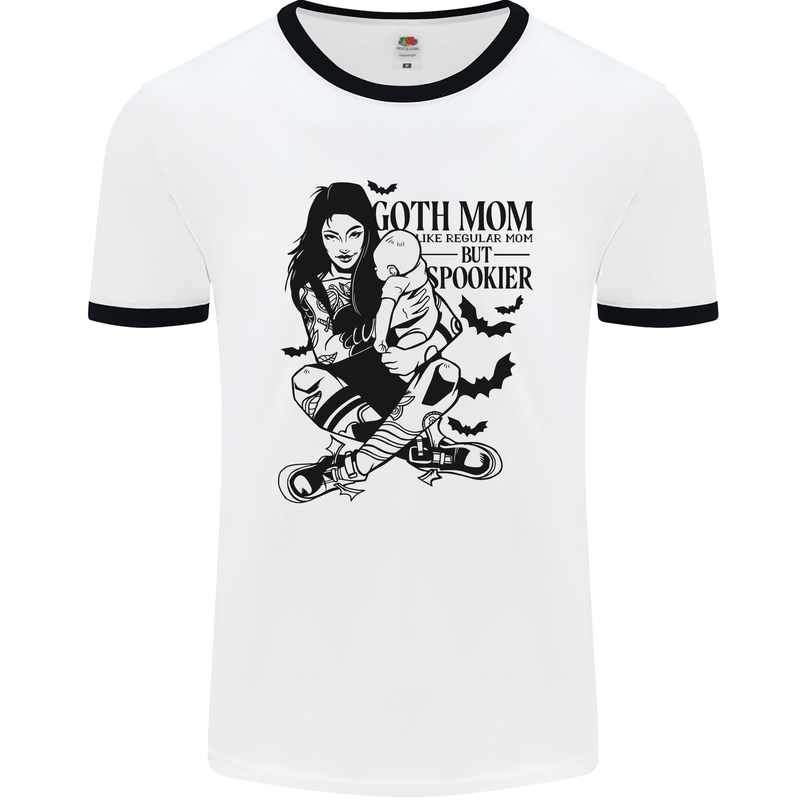 Goth Mum Like a Regular but Spookier Gothic Mens Ringer T-Shirt White/Black