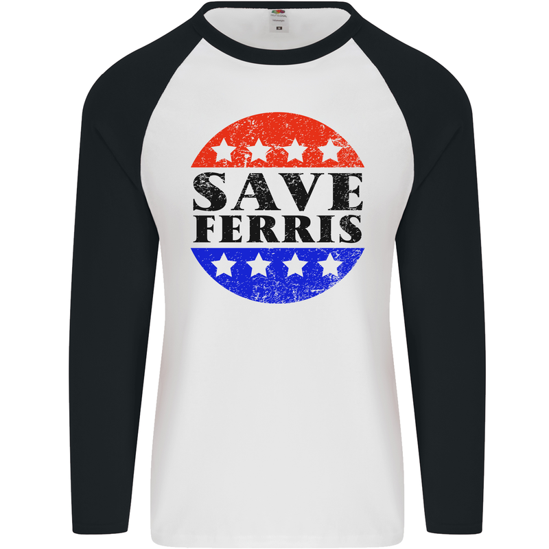 Save Ferris Distressed Mens L/S Baseball T-Shirt White/Black