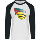 Curled Mozambique Flag Mozambican Day Football Mens L/S Baseball T-Shirt White/Black