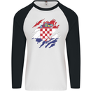 Torn Croatia Flag Croatian Day Football Mens L/S Baseball T-Shirt White/Black