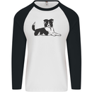A Border Collie Dog Lying Down Mens L/S Baseball T-Shirt White/Black